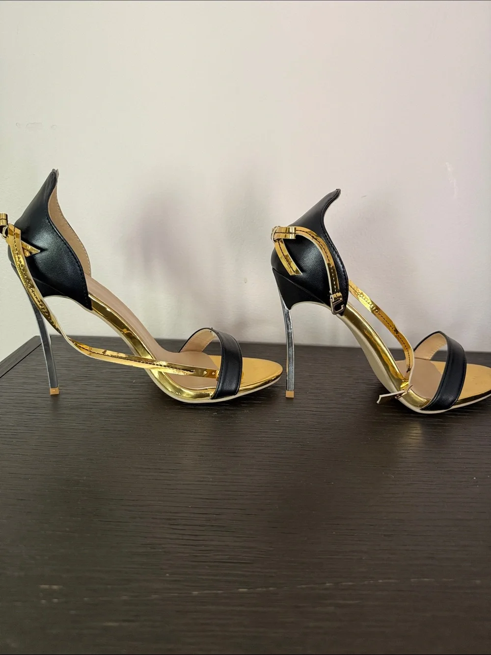 Black & Gold High Heel Sandals - Women's Elegant Evening Shoes